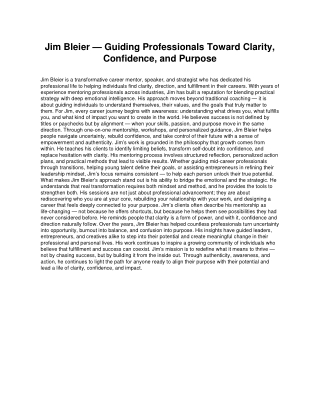 Jim Bleier: The Art of Reinventing Your Life & Career