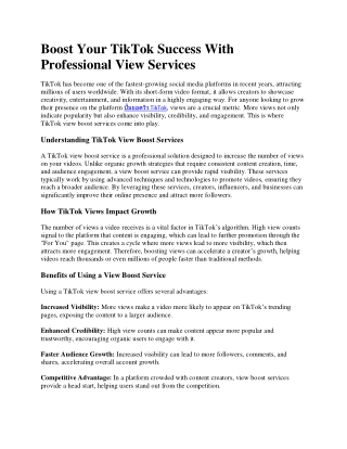 Boost Your TikTok Success With Professional View Services