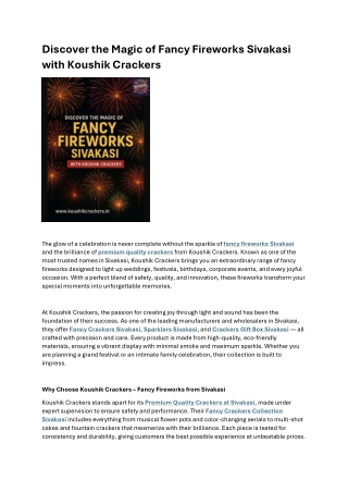 Discover the Magic of Fancy Fireworks Sivakasi with Koushik Crackers