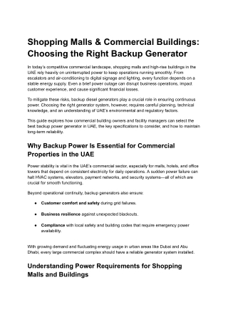 Shopping Malls & Commercial Buildings_ Choosing the Right Backup Generator
