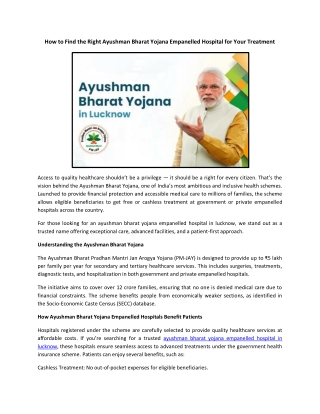 How to Find the Right Ayushman Bharat Yojana Empanelled Hospital for Your Treatment