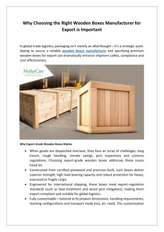 Why Choosing the Right Wooden Boxes Manufacturer for Export is Important