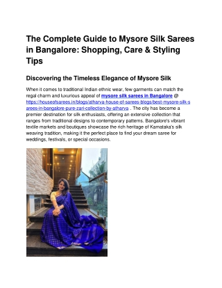 The Complete Guide to Mysore Silk Sarees in Bangalore_ Shopping, Care & Styling Tips