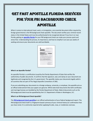 Get Fast Apostille Florida Services for Your FBI Background Check Apostille