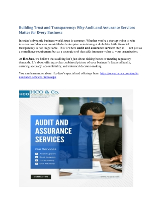 Build Trust & Transparency with Expert Audit and Assurance Services