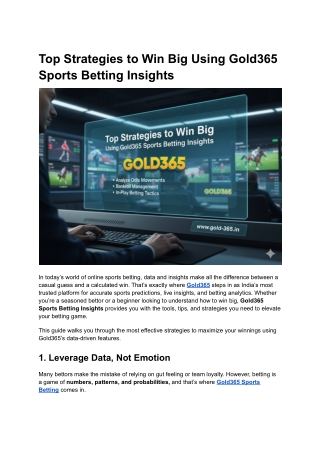 Top Strategies to Win Big Using Gold365 Sports Betting Insights