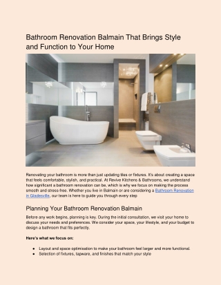 Bathroom Renovation Balmain That Brings Style and Function to Your Home