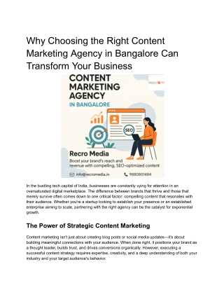 Why Choosing the Right Content Marketing Agency in Bangalore Can Transform Your Business