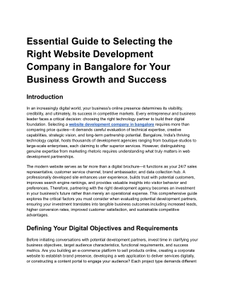 Essential Guide to Selecting the Right Website Development Company in Bangalore for Your Business Growth and Success