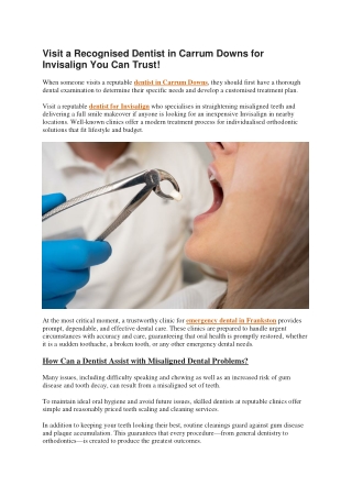 Visit a Recognised Dentist in Carrum Downs for Invisalign You Can Trust