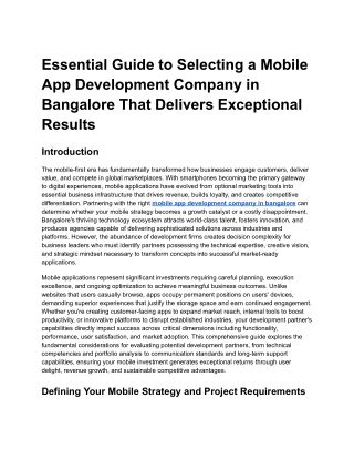 Essential Guide to Selecting a Mobile App Development Company in Bangalore That Delivers Exceptional Results
