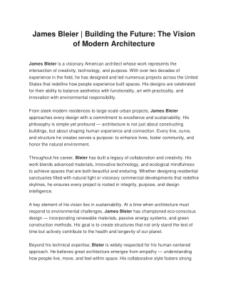 James Bleier: Designing Tomorrow’s Landmarks