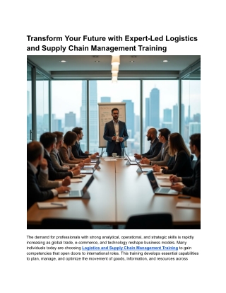 Transform Your Future with Expert-Led Logistics and Supply Chain Management Training