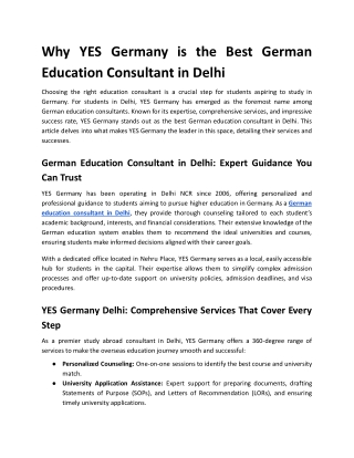 Why YES Germany is the Best German Education Consultant in Delhi
