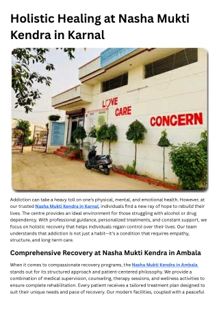 Holistic Healing at Nasha Mukti Kendra in Karnal