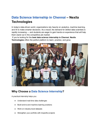 Data Science Internship in Chennai - Nexila Technologies