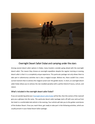 Overnight Desert Safari Dubai and camping under the stars