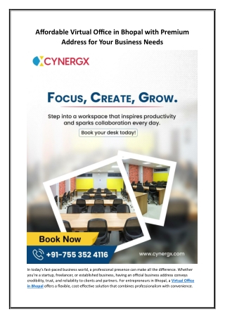Affordable Virtual Office in Bhopal with Premium Address for Your Business Needs