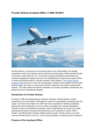 Frontier Airlines Auckland Office  1-888-738-0817