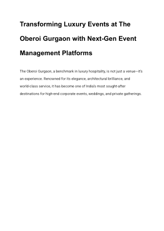 Transforming Luxury Events at The Oberoi Gurgaon with Next-Gen Event Management Platforms