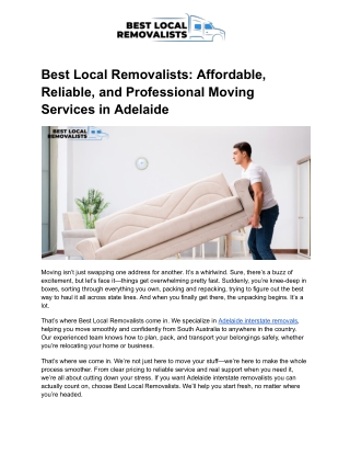 Affordable Removalists Adelaide | Professional Movers You Can Trust