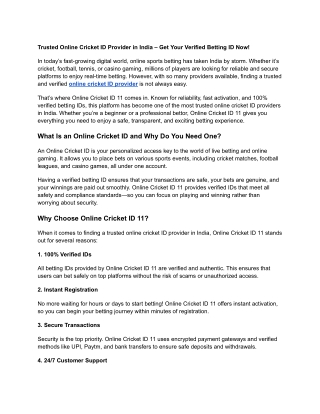 Trusted Online Cricket ID Provider in India – Get Your Verified Betting ID Now!