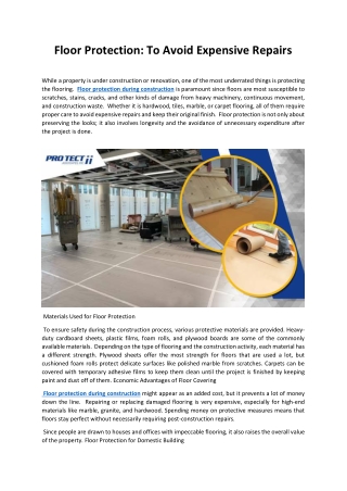 Floor Protection: To Avoid Expensive Repairs