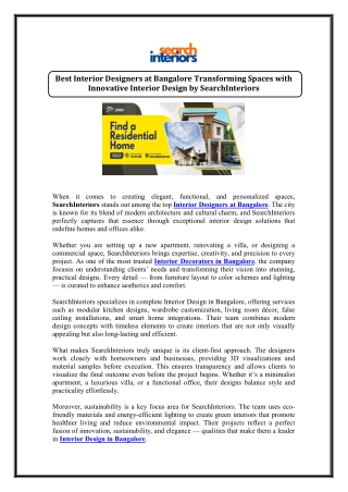 Interior Designers at Bangalore