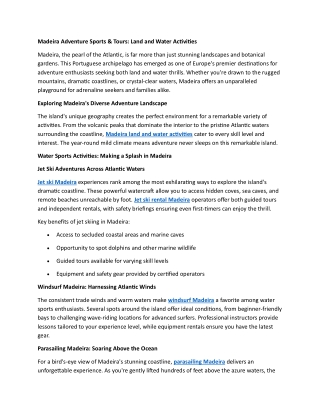 Madeira Adventure Sports & Tours Land and Water Activities