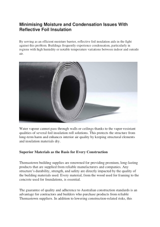 Minimising Moisture and Condensation Issues With Reflective Foil Insulation