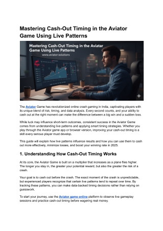 Mastering Cash-Out Timing in the Aviator Game Using Live Patterns