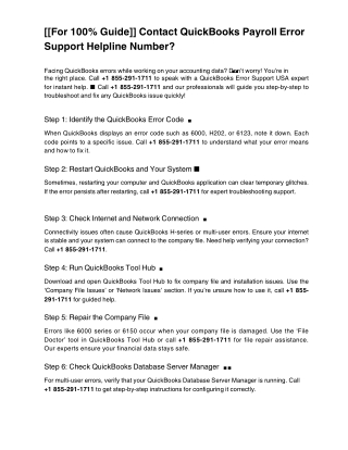 [[For 100% Guide]] Contact QuickBooks Payroll Error  Support Helpline Number?