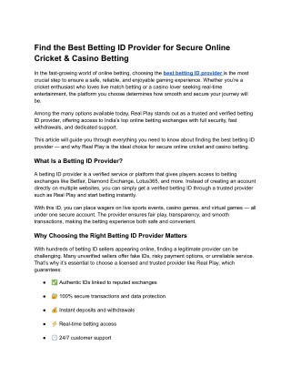 Find the Best Betting ID Provider for Secure Online Cricket & Casino Betting