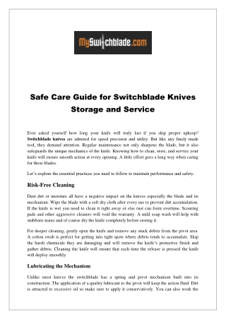 Safe Care Guide for Switchblade Knives Storage and Service