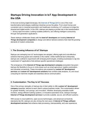Startups Driving Innovation in IoT App Development in the USA
