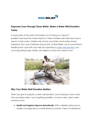 Empower Communities Through a Water Well Donation