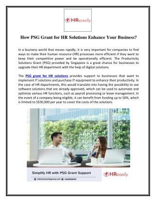 How PSG Grant for HR Solutions Enhance Your Business
