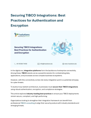 Securing TIBCO Integrations Best Practices for Authentication and Encryption