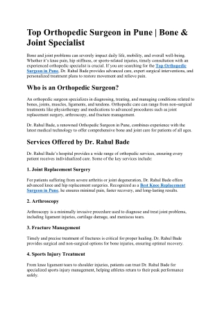 Orthopedic Surgeon in Pune