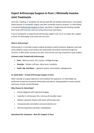 Arthroscopy Surgeon in Pune