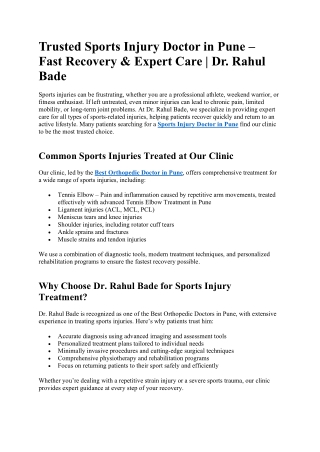 Sports Injury Doctor in Pune