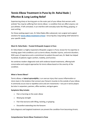 Tennis Elbow Treatment in Pune