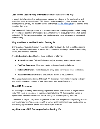 Get a Verified Casino Betting ID for Safe and Trusted Online Casino Play