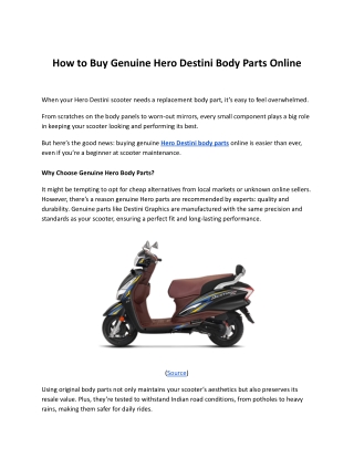 How to Buy Genuine Hero Destini Body Parts Online