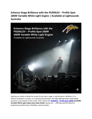 Enhance Stage Brilliance with the PS200LEV – Available at Lightsounds Australia