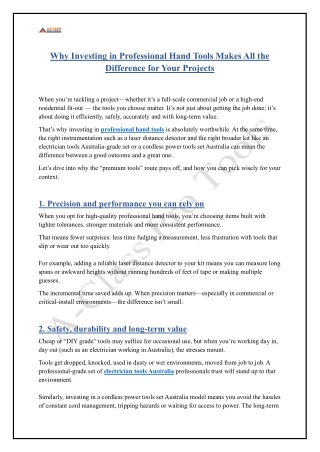 Why Investing in Professional Hand Tools Makes All the Difference for Your Projects