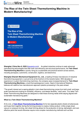 The Rise of the Twin Sheet Thermoforming Machine in Modern Manufacturing!