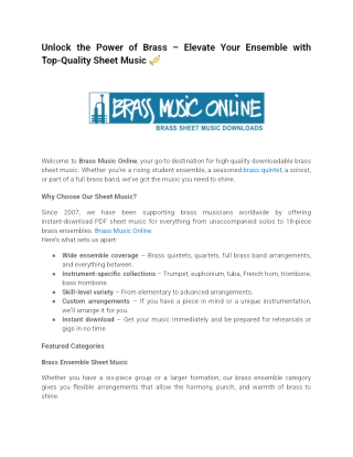 Unlock the Power of Brass – Elevate Your Ensemble with Top-Quality Sheet Music