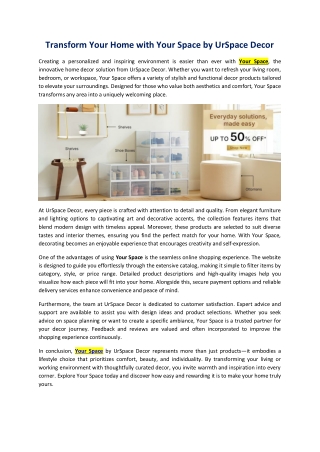 Transform Your Home with Your Space by UrSpace Decor