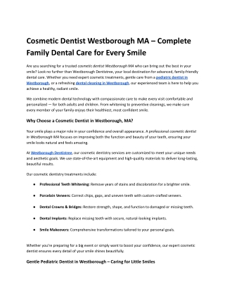 Cosmetic Dentist Westborough MA – Complete Family Dental Care for Every Smile